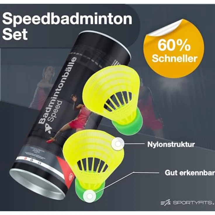 TK Gruppe Timo Klingler Sportyfits® 40x Speedbadminton Federbälle schnell gelb Badmintonbälle für Training & Wettkampf Badminton - Feder Ball/Bälle Federball für Outdoor & Indoor – Bild 3