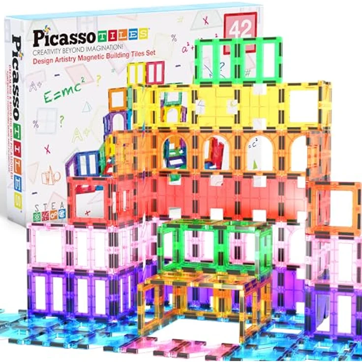 PicassoTiles PT42 Designer Artistry Kit 42pcs Set Magnet Building Tiles Clear Color Magnetic 3D Building Block - Educational, Inspirational, Conventional, Recreational – Bild 1