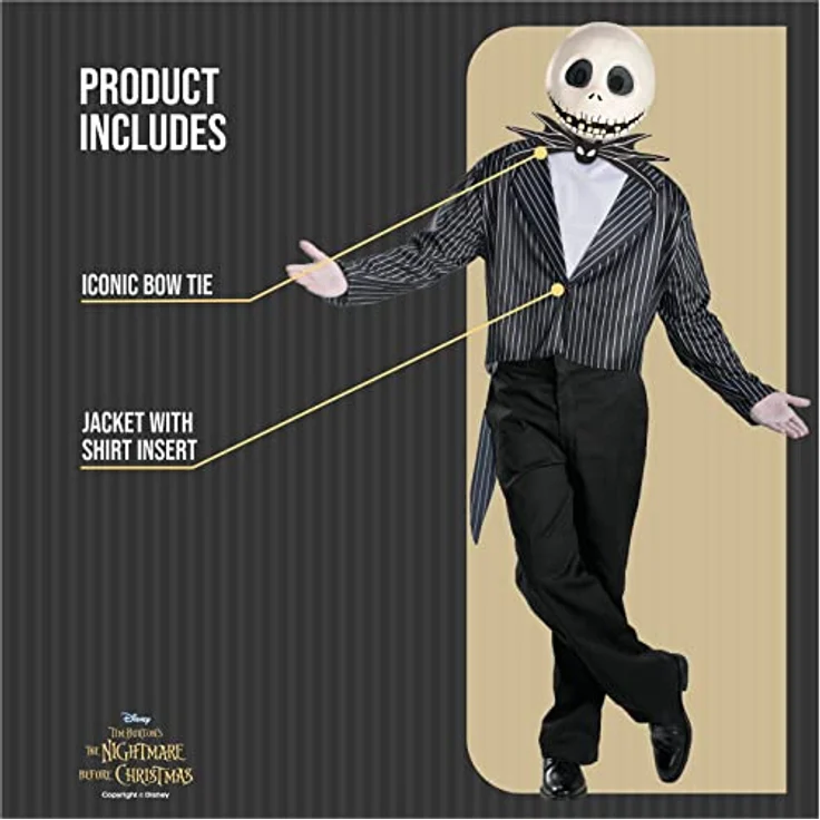 Disguise Offizielles Classic Jack Skellington Kostüm, Halloween Kostüme für Erwachsene, Fliege in Fledermausform, Größe L – Bild 3