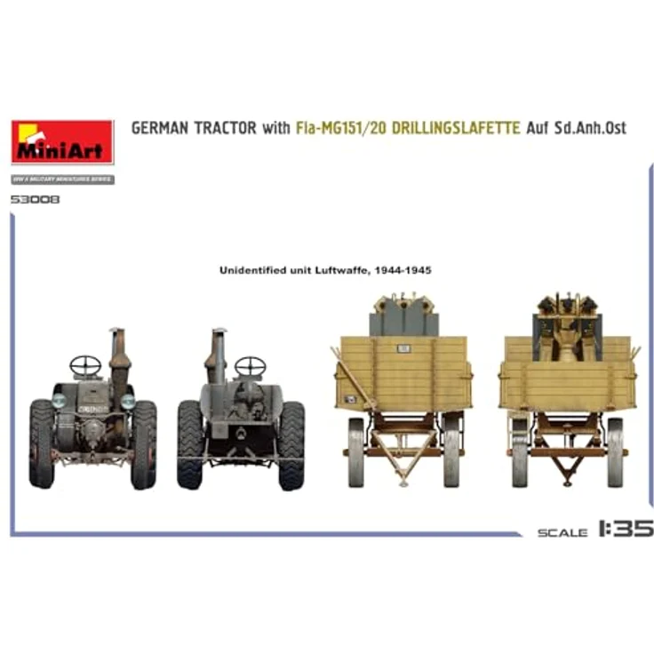 MiniArt 1:35 Deutscher Lanz Bulldog Traktor mit Sd.Anh.Ost und Fla-MG151/20 Drilling, detailliertes Modellbauset für erfahrene Modellbauer – Bild 3