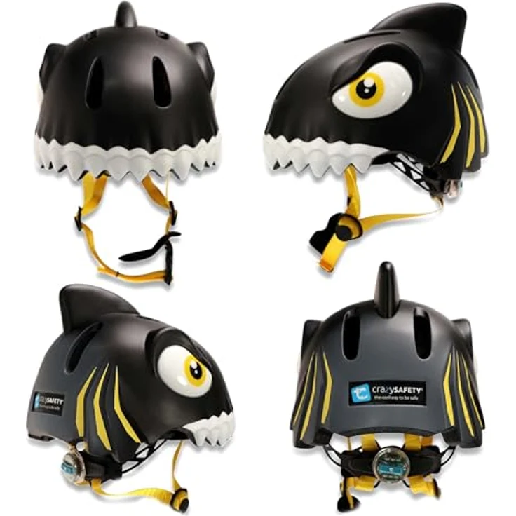 Crazy Safety Kinder Fahrradhelm 3D Tierhelm, verstellbar und leicht, für Kinder 2-7 Jahre, 49-55 cm, mit LED-Rücklicht, Hai Schwarz – Bild 5