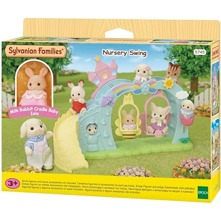 EPOCH Games Sylvanian Erlebniskindergarten Schaukel mit Figur, Spielset mit Milkrabbit-Baby, 2 Schaukeln, Rutsche und Bouldering-Wall – Bild 2