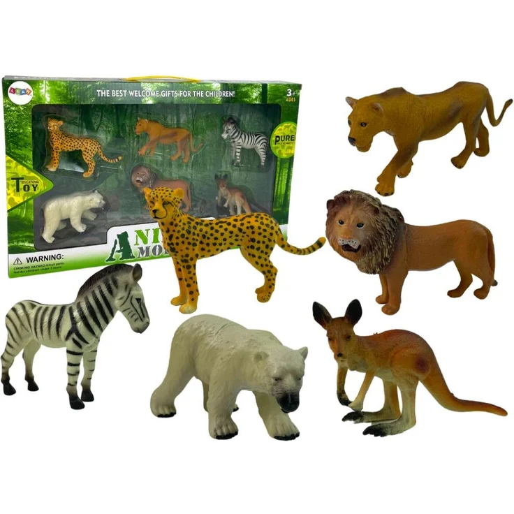Lean Toys Figurensatz Afrika Wildtiere, 6-teiliges Set mit Känguru und Zebra aus hochwertigem Hartgummi, CE-zertifiziert für Kinder ab 3 Jahren