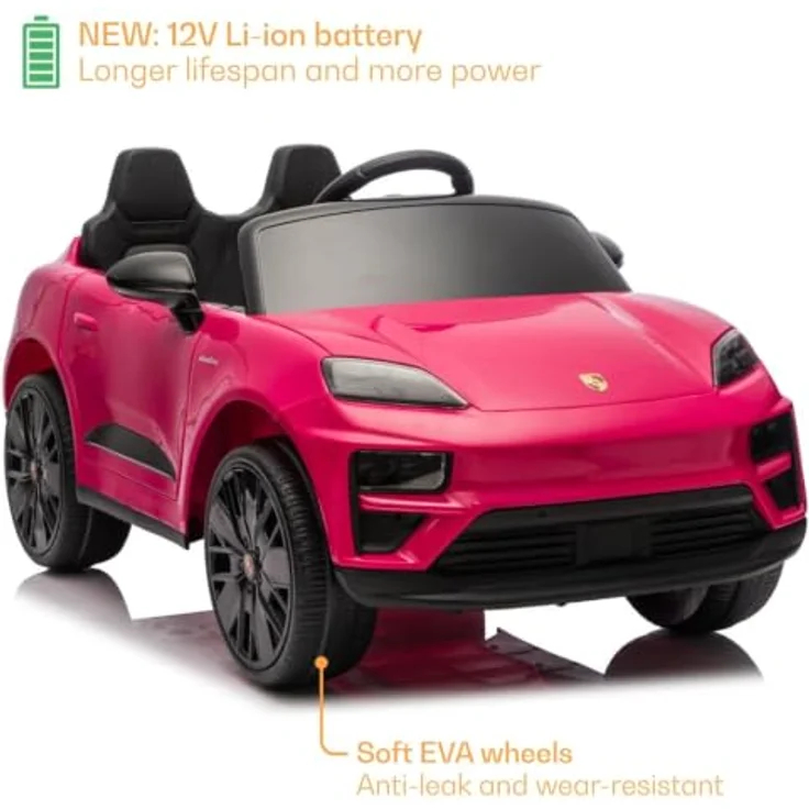 Vrooomy Porsche Macan Turbo Kinder Elektro Auto, 12V mit Fernbedienung, Soft-Start, funktionierende Türen, Bluetooth, EVA-Räder, rosa – Bild 4