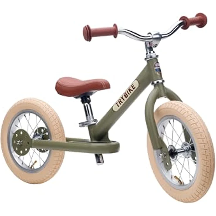 Trybike 2 Wheels Steel, Zweirädriges Balance-Bike im Vintage Green für Kinder, verstellbarer Sitz (30-45 cm), 9.65" Räder – Bild 2