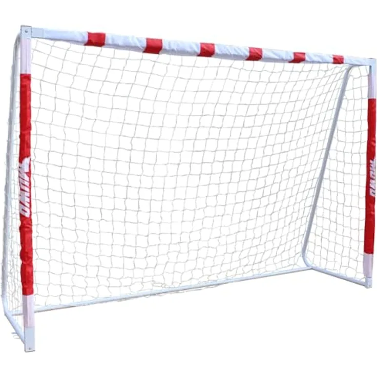 MUWO großes Fußballtor aus robustem Stahl, 3 x 2 Meter, einfacher Aufbau, für Indoor und Outdoor (Rot)