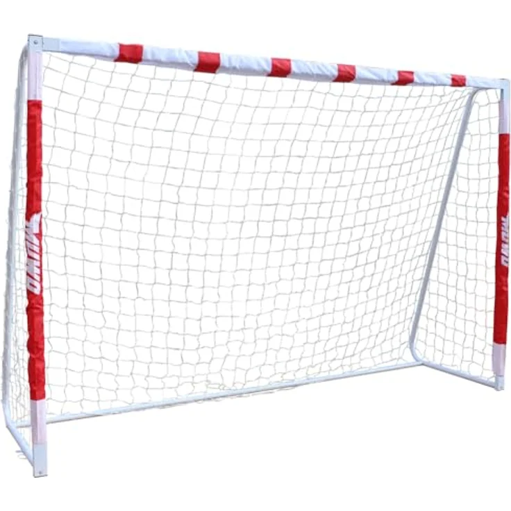 MUWO großes Fußballtor aus robustem Stahl, 3 x 2 Meter, einfacher Aufbau, für Indoor und Outdoor (Rot) – Bild 1