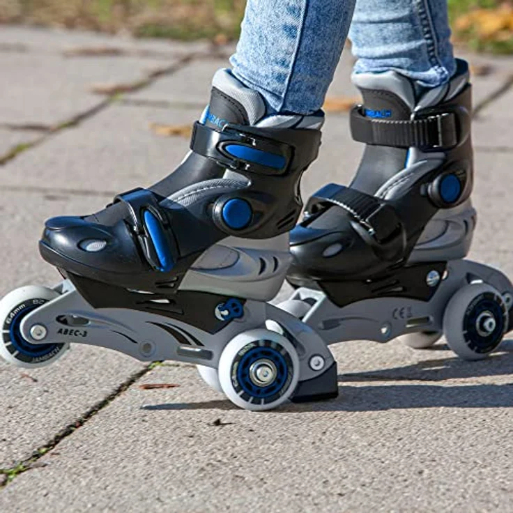 JAMBACH Kinder Inliner Set mit Protektoren verstellbar zum Rollschuh mit LED blau (M (34-37)) - Kinder Inliner-Set, größenverstellbar, mit Blinkfunktion – Bild 5