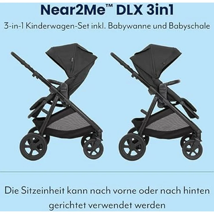 Graco 3in1 Kombi-Kinderwagen-Set Near2Me DLX, belastbar bis 22 kg, inkl. Babywanne, Babyschale SnugLite & Regenschutz, Farbe Midnight, mit Gratis Mobilitätsgarantie – Bild 5