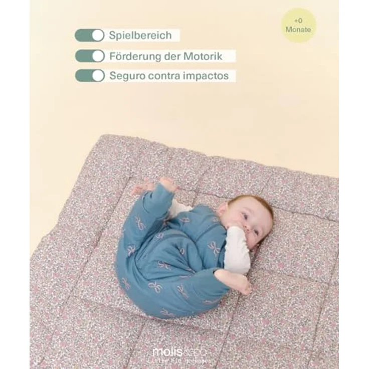 Molis&co Krabbelmatte für Babys, faltbar und tragbar, 100 x 100 cm, gepolstert, Baumwolle, Peony, OEKO TEX 100 – Bild 4