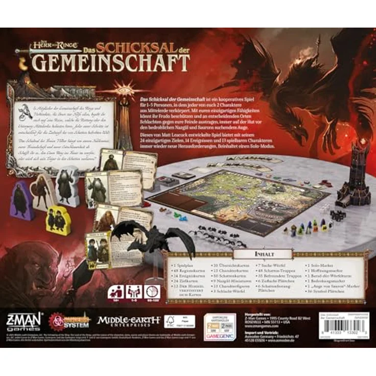 Z-Man Games Der Herr der Ringe: Das Schicksal der Gemeinschaft, kooperatives Strategiespiel im Pandemic-System für 1-5 Spieler, deutsche Version – Bild 2