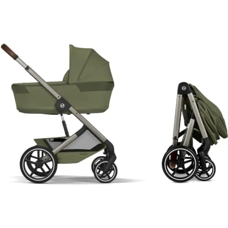Cybex Balios S Lux Kombikinderwagen, inkl. faltbarer Babywanne, Moss Green, komfortable Federung und pannensichere All-Terrain-Räder – Bild 9