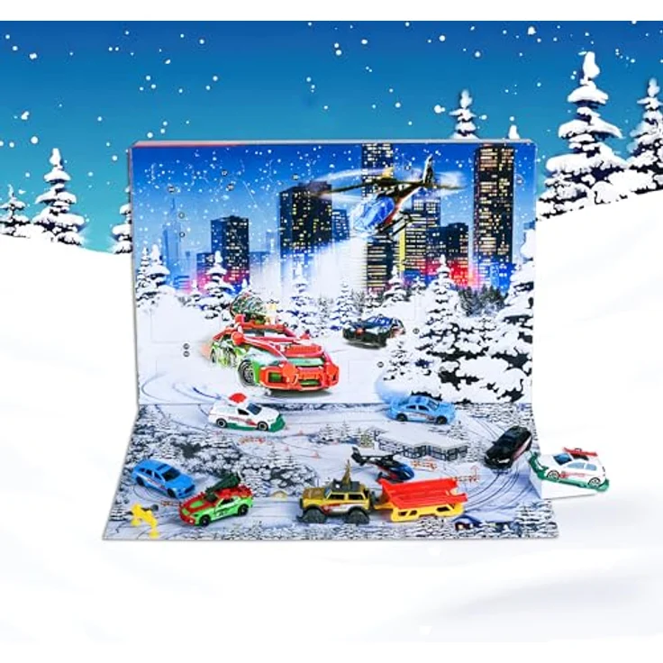 Majorette Auto Adventskalender 2025, Weihnachtskalender mit 8 Metallspielzeugautos und 16 Zubehörteilen, inkl. 24 Fenster und Spielfläche für Kinder ab 5 Jahren – Bild 4