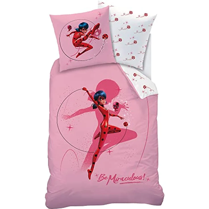 BERONAGE Miraculous Ladybug Kinder-Bettwäsche Shadow Rosa 135 x 200 + 80 x 80 cm 100% Baumwolle Biber-Flanell-Qualität mit Reißverschluss, deutsche Größe – Bild 5