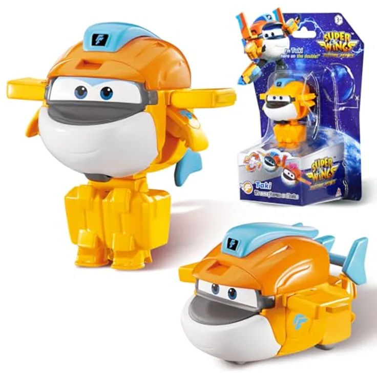 Super Wings Supercharged Taki, 5,08 cm Transformations-Flugzeug und Roboterfigur für Kinder ab 3 Jahren, Orange, 2-in-1 Spielzeug