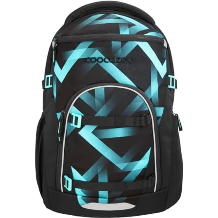 Coocazoo Byte Schulrucksack, ergonomisches Tragesystem, 28 Liter Volumen, Schwarz mit reflektierenden Flächen