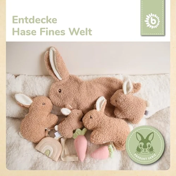 Bieco Kuscheltier Hase Fine mit Rassel aus Bouclé, kleines Stofftier für Babys, ideal für 0-6 Monate, fördert Feinmotorik und Sehvermögen – Bild 6