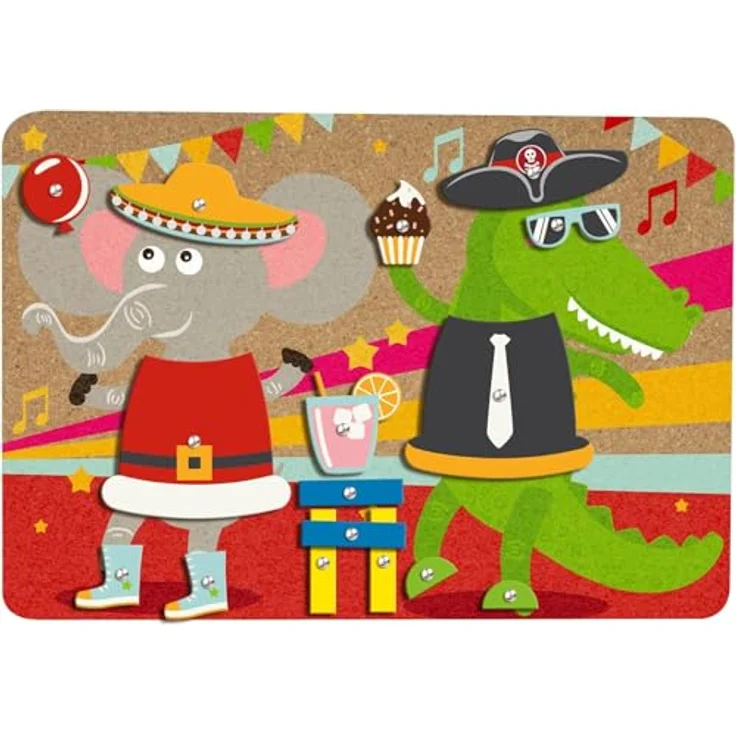 Lena 65835 - Hammerspiel Party, Nagelspiel mit 38 farbigen Teilen & 16 Sonderteile, XXL Grundplatte aus Kork ca. 28 x 19,5 cm, Hammer und Nägel, Klopfspiel für Kinder ab 3 Jahre, Hämmerchenspiel – Bild 6