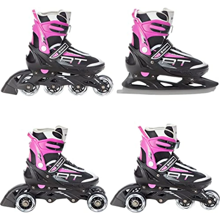 RAVEN Profession 4in1 Inlineskates Triskates Rollschuhe Schlittschuhe Inliner (Black/Pink, verstellbar 38-42, PU Rollen, Carbon Abec7, Trust-Fit-System) – Bild 1