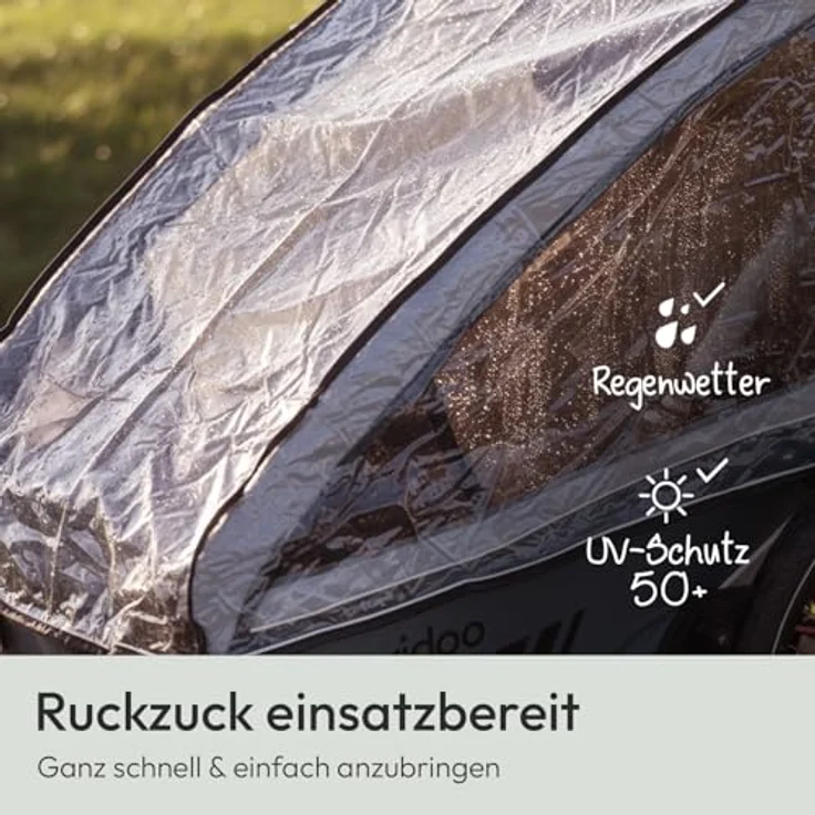 Qeridoo Kinderwagen-Regenschutzhülle Kidgoo 1, Regenschutz Regenverdeck für Qeridoo Fahrradanhänger Kidgoo 1, transparente Folie mit Belüftungslöchern, Polyethylen, passend für Qeridoo Kidgoo 1 – Bild 5