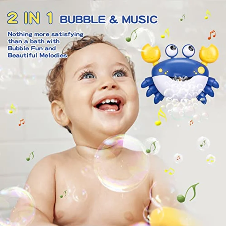 Jiosdo Baby Badewannenspielzeug, Krabbe Badespielzeug Bubble Mit Musik, Baby Wasserspielzeug Badewanne Spielzeug Kinder, Badespielzeug Baby ab 1 2 3 4 5 Jahr, Geschenke für Jungen und Mädchen (blau) – Bild 3