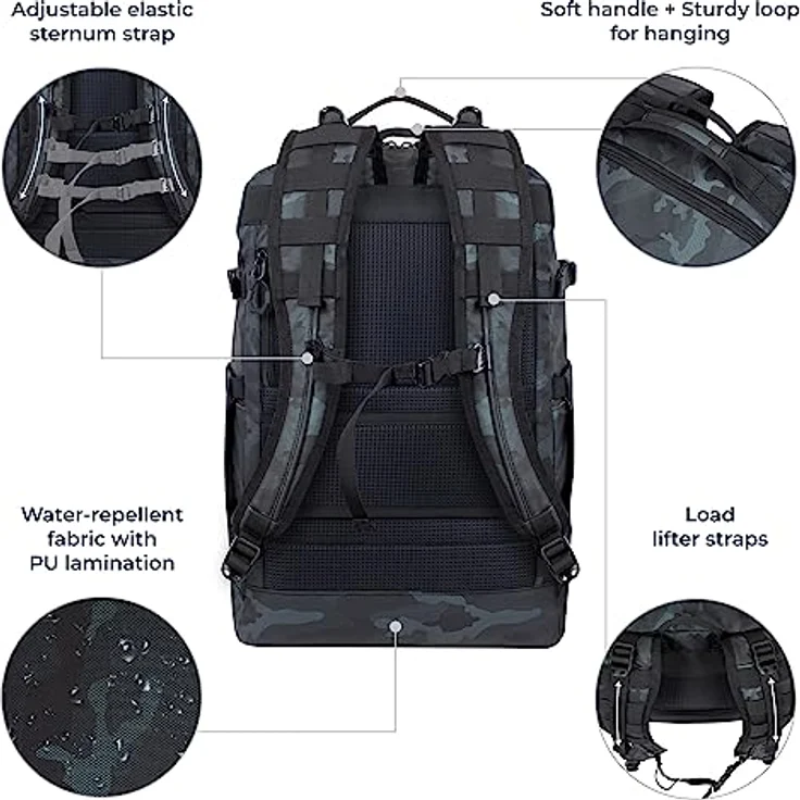 Rivacase Laptop-Rucksack 32 Liter, wasserdichter Schulrucksack 17,3 Zoll - Sportrucksack für Teenager - Jungen und Mädchen - zur Schule - in die Klasse (navy camo) – Bild 5