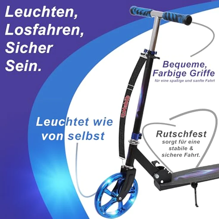 Europebazar Habib Cityroller mit glänzenden XXL-Rädern, klappbar & bis 100kg, höhenverstellbar, blau – Bild 6