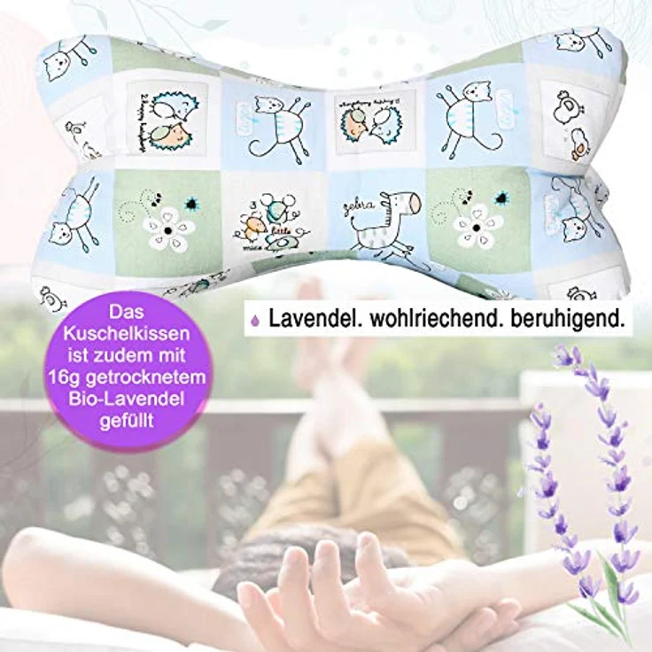 Dr. Berger Kinderkissen Set Paul, ergonomisches Lesekissen und Nackenkissen mit Bio-Lavendel und Kirschkernkissen, 100% Baumwolle, grün – Bild 3