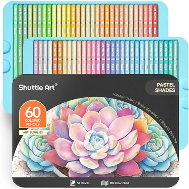 Shuttle Art Pastell Buntstifte Set, 60 hochpigmentierte Macaron Farbstifte, bruchfest und nummeriert, ideal für Erwachsene und Kinder – Bild 1