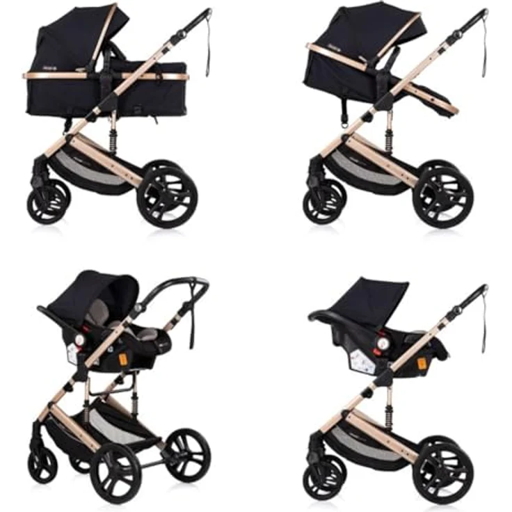Chipolino Kinderwagen 3 in 1 Amore, inkl. Babyschale, Adapter, Wickeltasche und Fußabdeckung, schwarz – Bild 4
