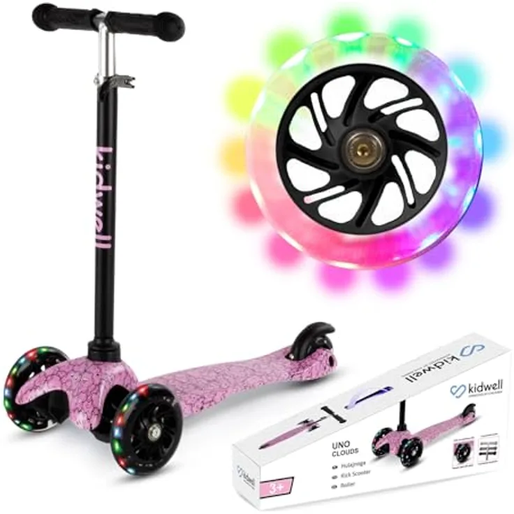 COIL Dreiradscooter, Kinderroller, Tretroller, Dreirad-Balance-Roller, Cityroller, ABEC-7-Lager, 3-stufige Lenkradverstellung, LED-Räder, Clouds