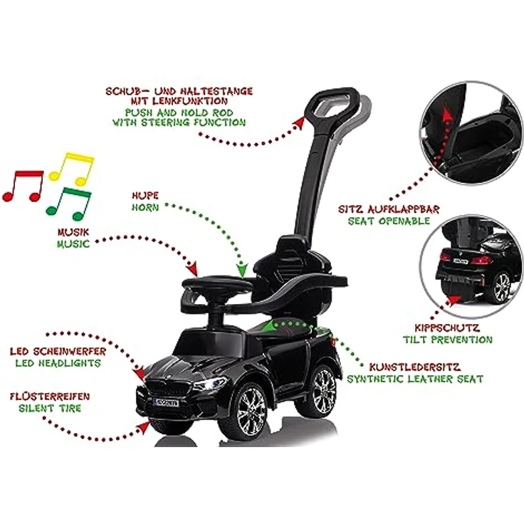 JAMARA 464002 Rutscher, schwarz - Offiziell lizenziert, Musik, Kippschutz, Kofferraum, LED Licht, Hupe, Motorsound, ab 12 Monate – Bild 4