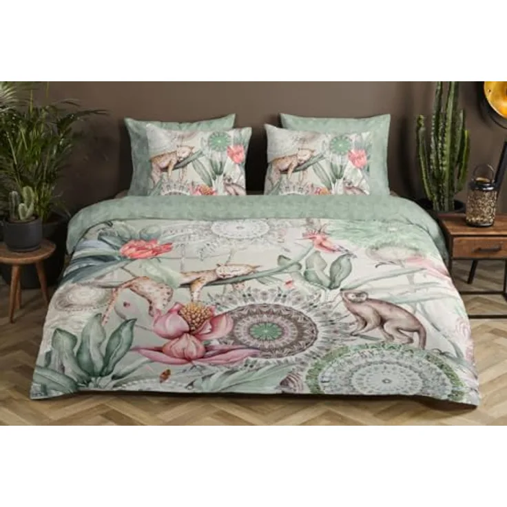Hip Satin Wende-Bettwäsche WAYAN | 100% Baumwolle atmungsaktiv | Dschungelfieber Mandalas Mint grün rosé 135 cm x 200 cm Mint
