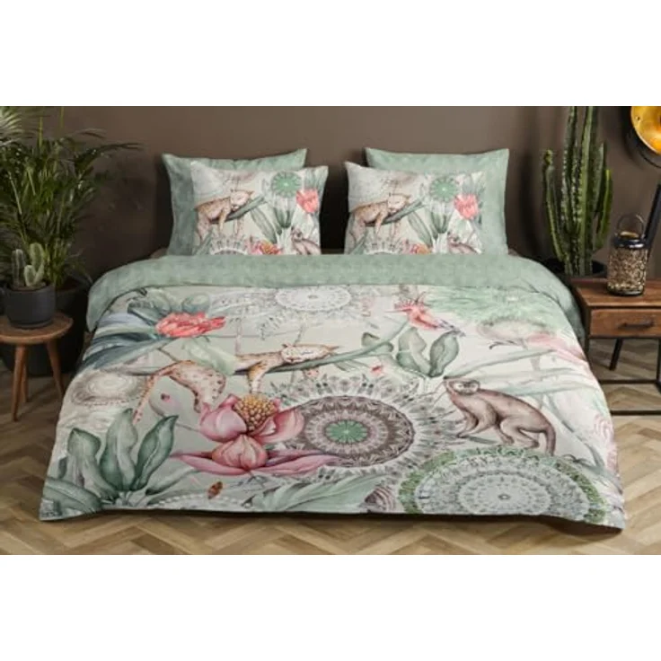 Hip Satin Wende-Bettwäsche WAYAN | 100% Baumwolle atmungsaktiv | Dschungelfieber Mandalas Mint grün rosé 135 cm x 200 cm Mint – Bild 1