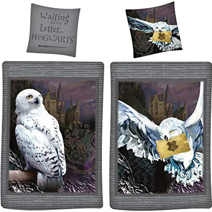 BERONAGE Harry Potter Wende-Bettwäsche Hedwig Eule 135 x 200 + 80 x 80 cm 100% Baumwolle Renforcé-Linon-Qualität mit YKK-Reißverschluss Hogwarts Gryffindor Hufflepuff Ravenclaw Slytherin deutsche Größe, weiß – Bild 4