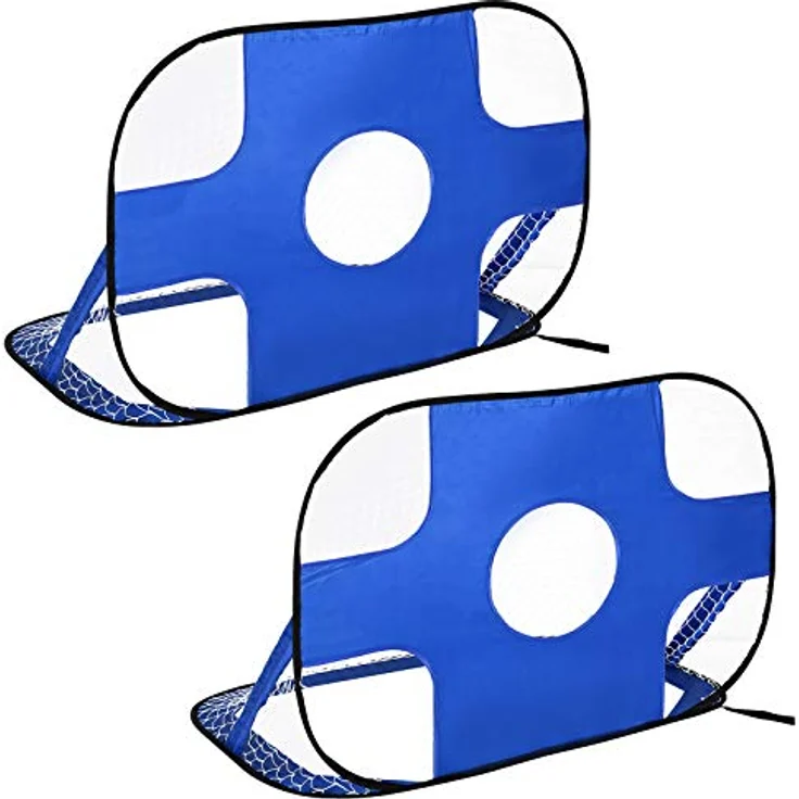 HOMCOM Fußballtore, Pop Up Tor, Tragbares Fußballnetz, 2er Set Minitore, mobil mit Tragetasche, Faltbar, Blau, 123 x 80 x 80 cm – Bild 1