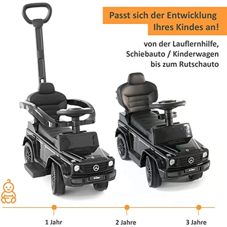 Lemodo NATIV Rutschauto mit Schiebstange ab 1 Jahr | Sicherheitsbügel | Lenkung via Stange möglich | Staufach | Fußablage | Sound, schwarz Mercedes – Bild 2