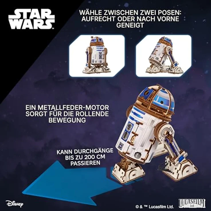 UGEARS R2-D2 3D Holzpuzzle, mechanisches DIY Set mit beweglichen Teilen und LED-Licht für Erwachsene, Bastelset Star Wars Geschenke – Bild 5
