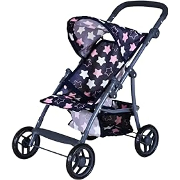 Knorrtoys 16843 Puppenbuggy Liba, höhenverstellbarer Schieber mit verstellbarem Verdeck, Star Blue pink, für Puppen bis 46 cm