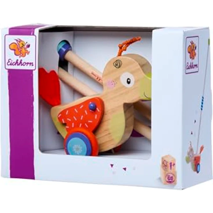 Eichhorn Schiebestab Ente, FSC®- schützt Wald - weltweit, hochwertiges Holz, geräuschlose Silikonreifen, abnehmbarer Stab, Spielspaß für Kinder ab 1 Jahr – Bild 5