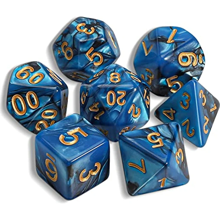 QMAY DND Dice Polyedrisches Würfel Set, 7 Stück für Dungeons und Dragons, MTG und RPG, Blau bis Schwarz, inkl. Samtbeutel, aus hochwertigem Acryl – Bild 1