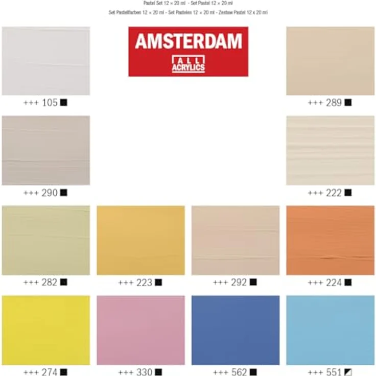 Amsterdam Standard Series Acrylfarben Set, Pastellfarben Set mit 12 x 20 ml Tuben, sanfte Pastellmalfarben, lichtechte Pigmente, seidenmattes Finish – Bild 4