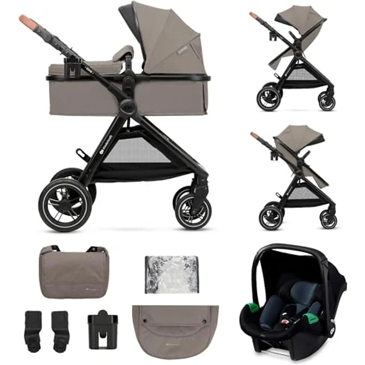 KinderKraft Esme 3-in-1 Kinderwagen, kompakt faltbar mit Ökoleder-Elementen, TPE-Gummirädern und Travel System-Funktion – Bild 1