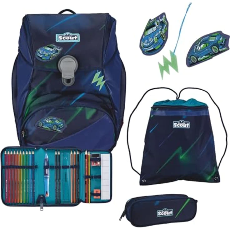 SCOUT Superflash Alpha Set 4-teilig, Schulranzen-Set mit reflektierendem Muster und Sportbeutel, City Lights – Bild 1