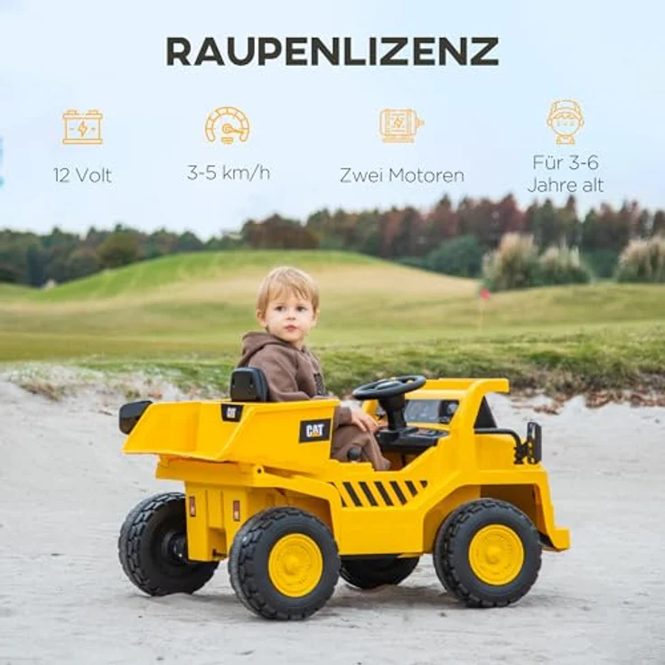 AIYAPLAY Kinder Elektro Traktor 12V Aufsitztraktor mit Fernbedienung, Eimer, Schaufel, Musik und Scheinwerfer, Gelb – Bild 3