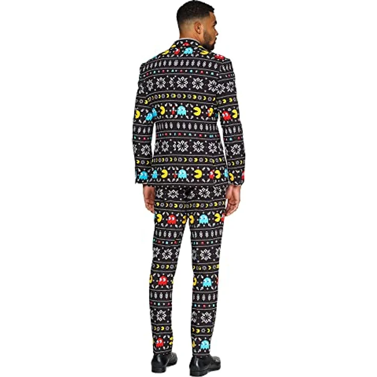 OppoSuits Winter Pac-Man, dreiteiliger Slim-Fit Anzug mit Jackett, Hose und Krawatte, komplett gefüttert, schwarz – Bild 3