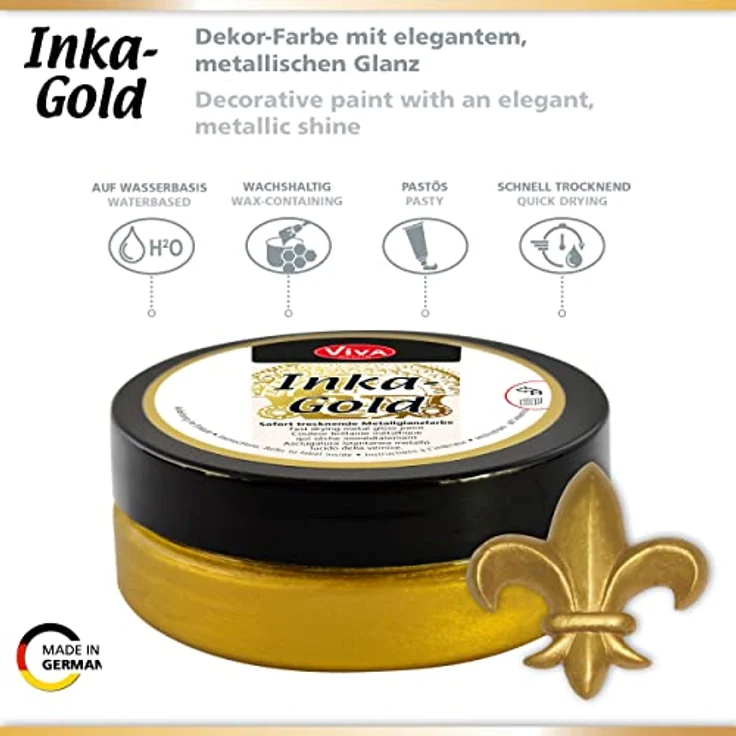 Viva Decor Inka Gold 62,5g (Alt Gold) - Wachshaltige Metallic Polierpaste für Holz, Ton & Terracotta, schnell trocknend mit Hochglanz-Effekten – Bild 4
