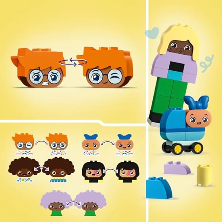 LEGO DUPLO Town Baubare Menschen mit großen Gefühlen, Lernspielzeug für Kinder ab 3 Jahren, enthält 5 Figuren mit 10 Gesichtern für Rollenspiele, 71 Steine zum Kombinieren und Gestalten 10423 – Bild 3