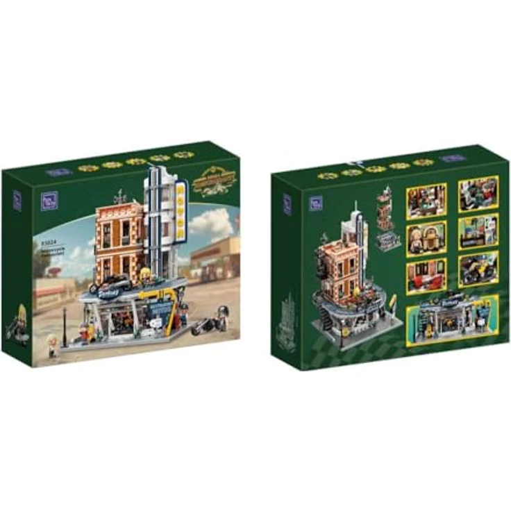 Pantasy Original Bauset Motorcycle Restaurant, modulares Klemmbaustein-Bauset mit 2994 Teilen, inklusive 5 Minifiguren und Dachterrassen-Bar – Bild 6