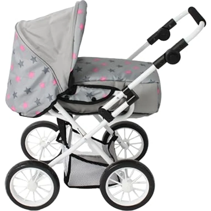 Bayer Chic 2000 Puppenwagen Leni, 3in1 Kombi-Buggy, faltbar, mit herausnehmbarer Soft-Tragetasche, Sternchen Grau – Bild 2